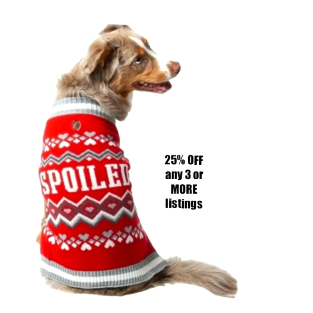 Spoiled Pooch Dog Sweater Animal Graphic Print Hearts Stripe Size Medium Cozy